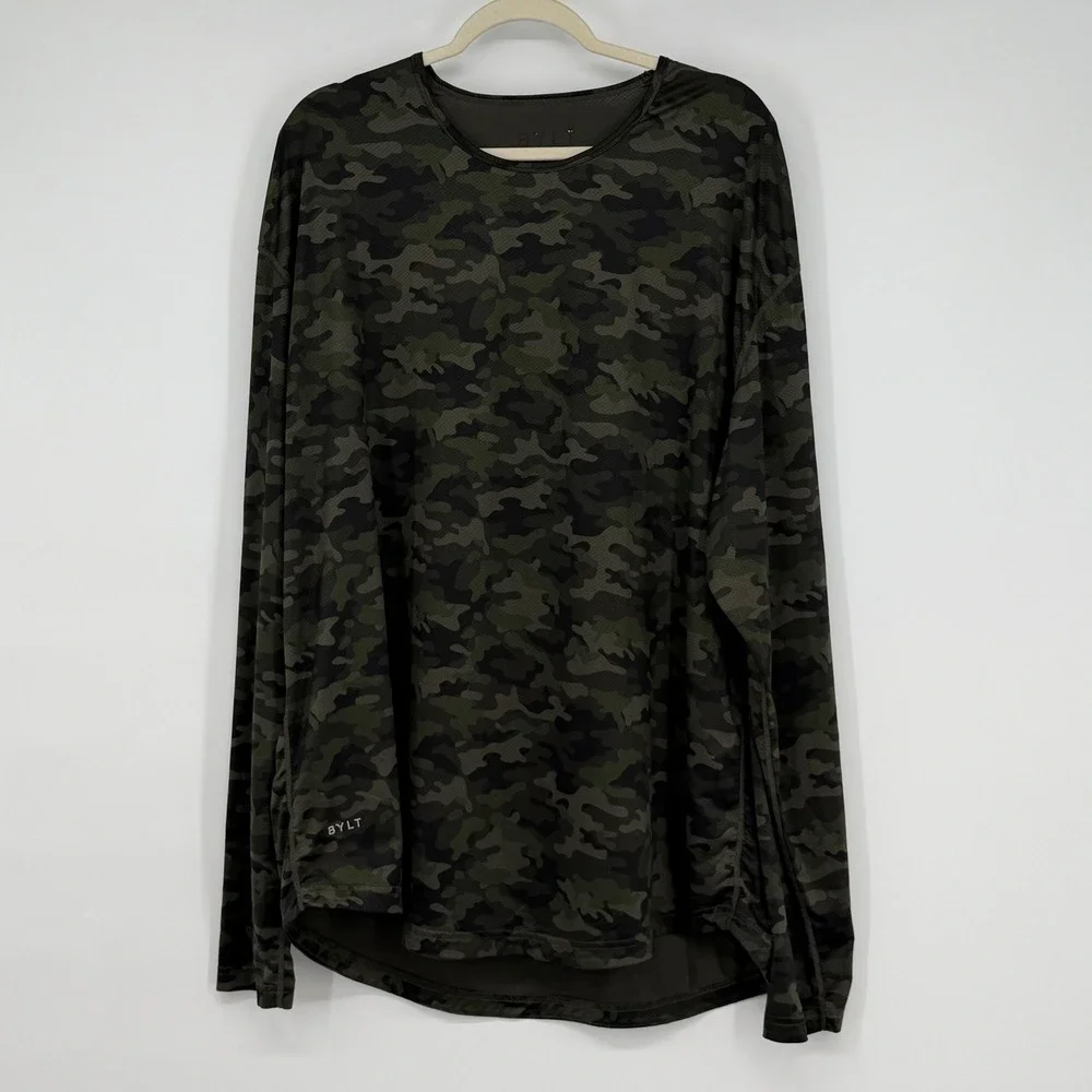 BYLT Premium Basics Mens XXL Camo Long Sleeve Performance Shirt‎ Green Black